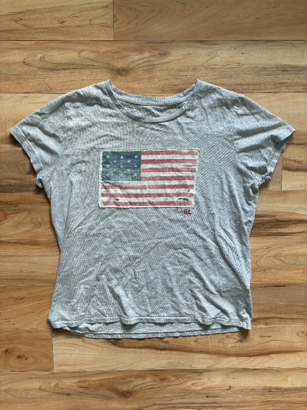 Polo Ralph Lauren Gray Distressed American Flag USA Y2K T-Shirt